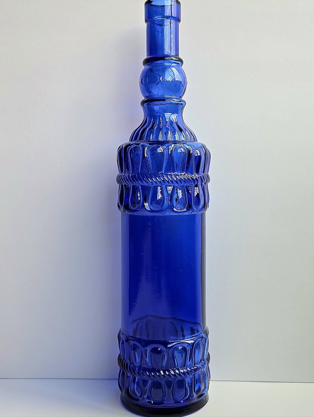 VTG PIER 1 Cobalt Blue Art Glass Bottle Decanter Braided Rope Design Spain